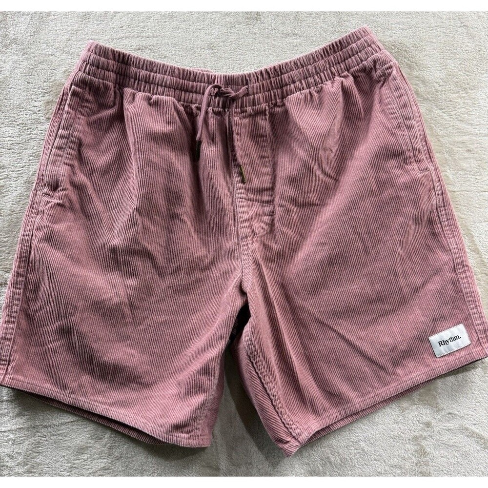 RHYTHM Corduroy Shorts Mens 32 Pink Drawstring Surf Casual 100% Cotton Summer